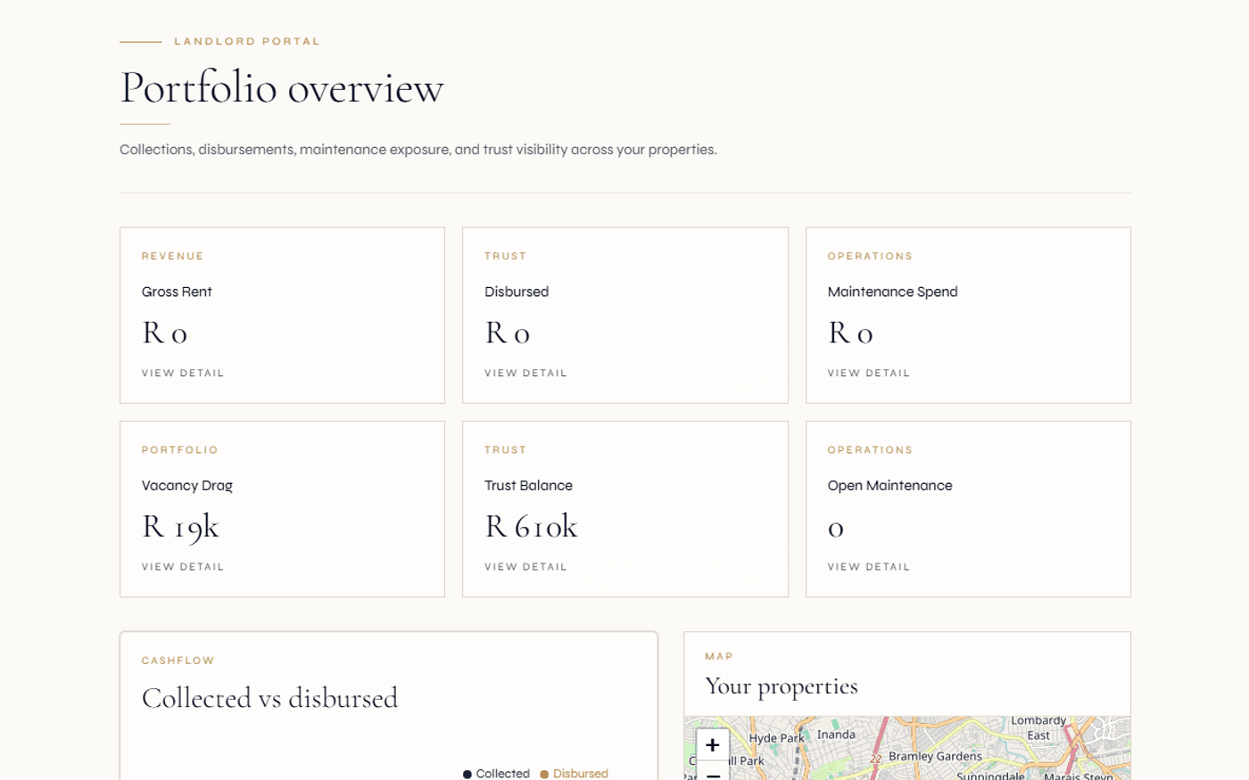 Owner self-service portal — per-unit levy statement, balance, documents and requests